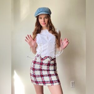 Plaid Mini Skirt - Red, Black, White